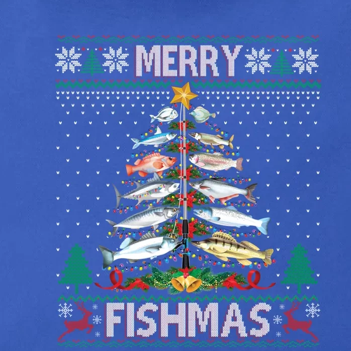 Merry Fishmas Ugly Sweater Fish Fishing Rod Christmas Tree Gift Zip Tote Bag