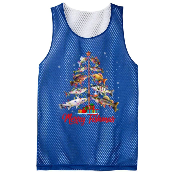 Merry Fishmas Ugly Xmas Lights Fish Fishing Christmas Tree Gift Mesh Reversible Basketball Jersey Tank