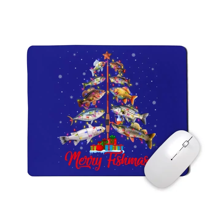 Merry Fishmas Ugly Xmas Lights Fish Fishing Christmas Tree Gift Mousepad