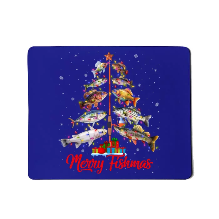 Merry Fishmas Ugly Xmas Lights Fish Fishing Christmas Tree Gift Mousepad