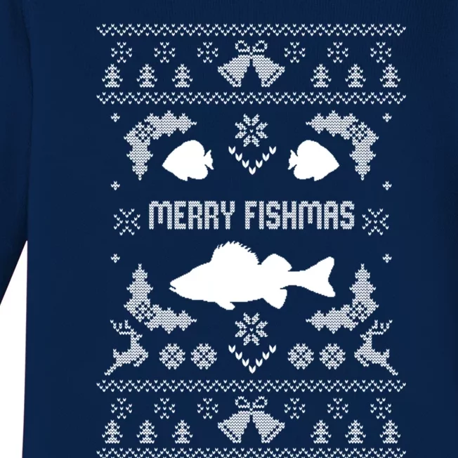 Merry Fishmas Ugly Fishing Christmas Bass Fish Xmas Funny Gift Baby Long Sleeve Bodysuit