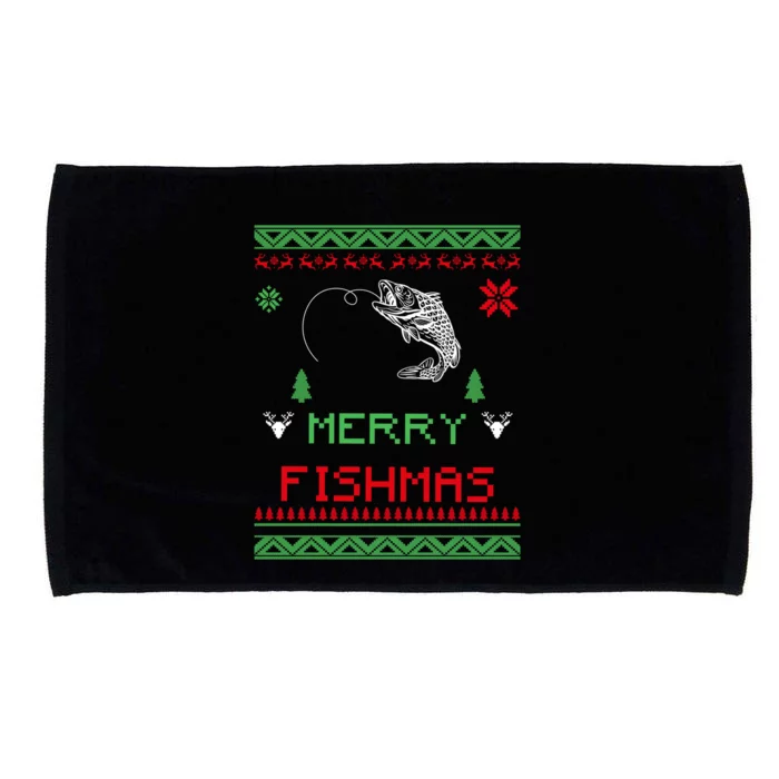 Merry Fishmas Ugly Fishing Christmas Gift Microfiber Hand Towel