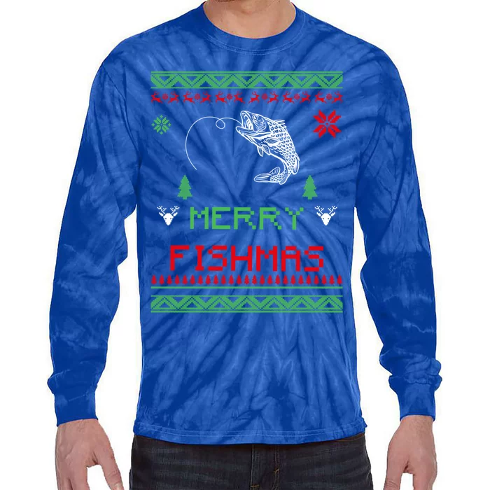 Merry Fishmas Ugly Fishing Christmas Gift Tie-Dye Long Sleeve Shirt