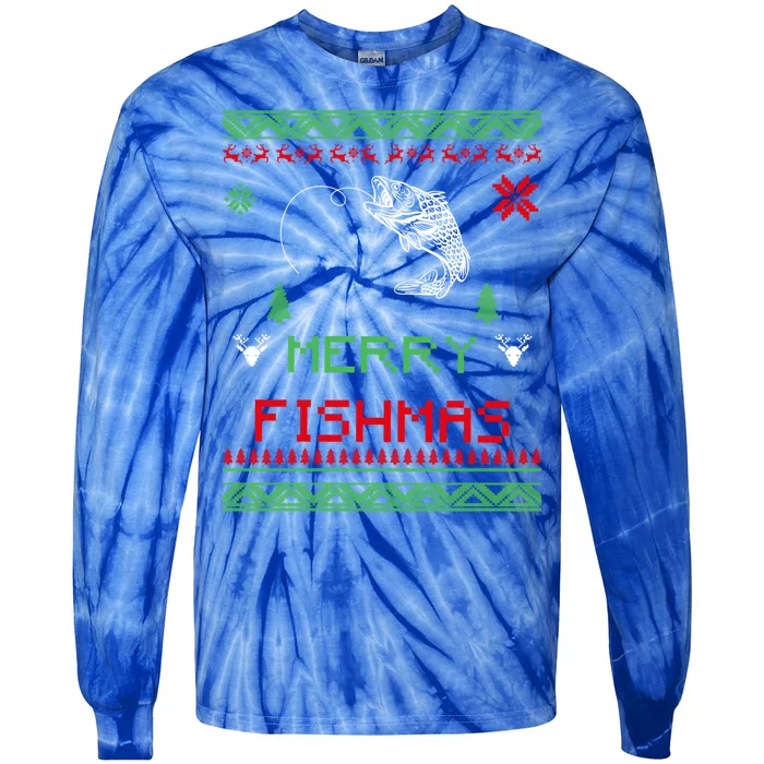 Merry Fishmas Ugly Fishing Christmas Gift Tie-Dye Long Sleeve Shirt