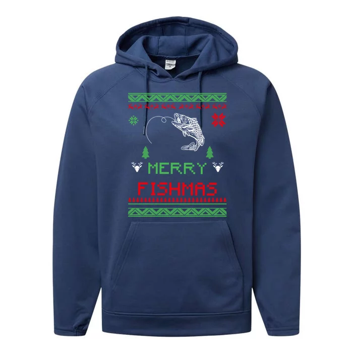 Merry Fishmas Ugly Fishing Christmas Gift Performance Fleece Hoodie