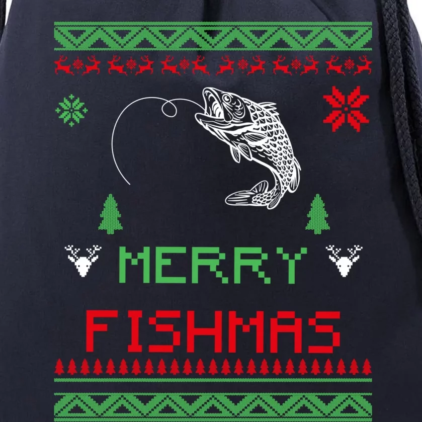 Merry Fishmas Ugly Fishing Christmas Gift Drawstring Bag