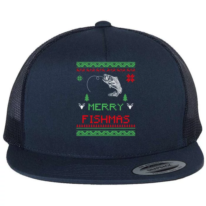 Merry Fishmas Ugly Fishing Christmas Gift Flat Bill Trucker Hat