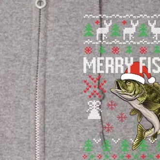 Merry Fishmas Ugly Christmas Sweater Funny Angler Fishing Full Zip Hoodie