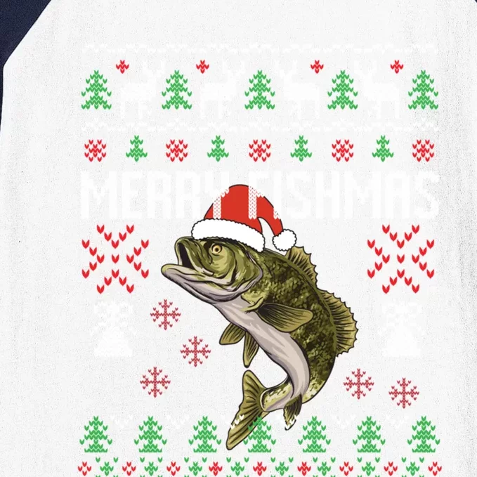 Merry Fishmas Ugly Christmas Sweater Funny Angler Fishing Baseball Sleeve Shirt