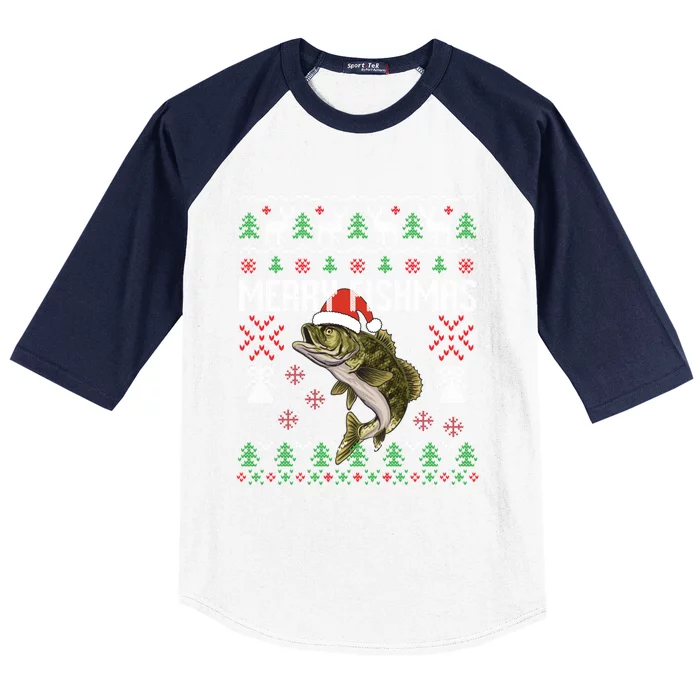 Merry Fishmas Ugly Christmas Sweater Funny Angler Fishing Baseball Sleeve Shirt