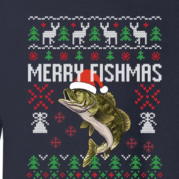 Merry Fishmas Ugly Christmas Sweater Funny Angler Fishing Toddler Sweatshirt