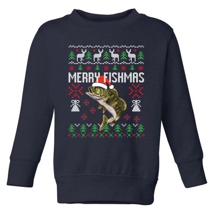 Merry Fishmas Ugly Christmas Sweater Funny Angler Fishing Toddler Sweatshirt