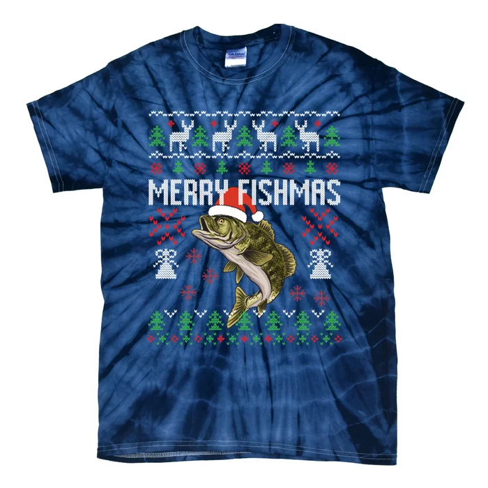 Merry Fishmas Ugly Christmas Sweater Funny Angler Fishing Tie-Dye T-Shirt