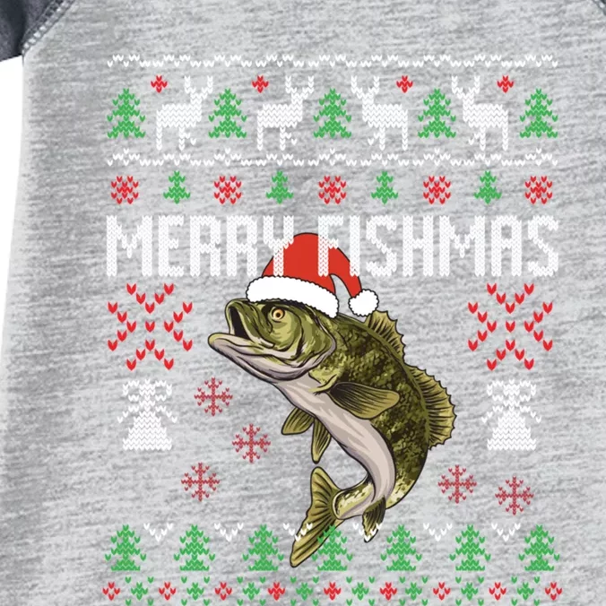 Merry Fishmas Ugly Christmas Sweater Funny Angler Fishing Infant Baby Jersey Bodysuit