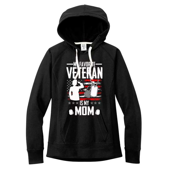 My Favorite Veteran Is My Mom Usa Flag Vintage Women's Fleece Hoodie