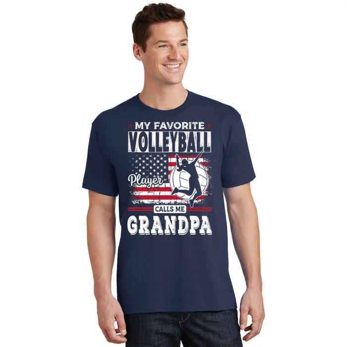 My Favorite Volleyball Player Calls Me Grandpa American Flag T-Shirt