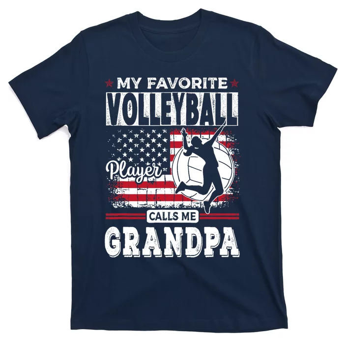 My Favorite Volleyball Player Calls Me Grandpa American Flag T-Shirt