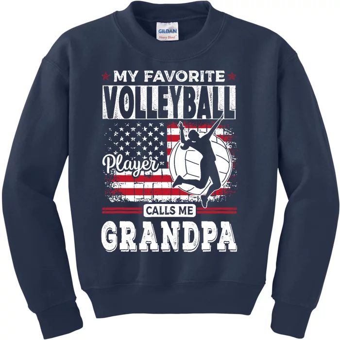 My Favorite Volleyball Player Calls Me Grandpa American Flag Kids Sweatshirt