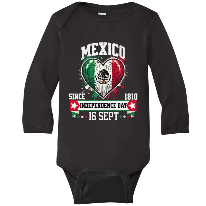 Mexico Flag Vintage Mexican Patriotic Mexican Flag Baby Long Sleeve Bodysuit