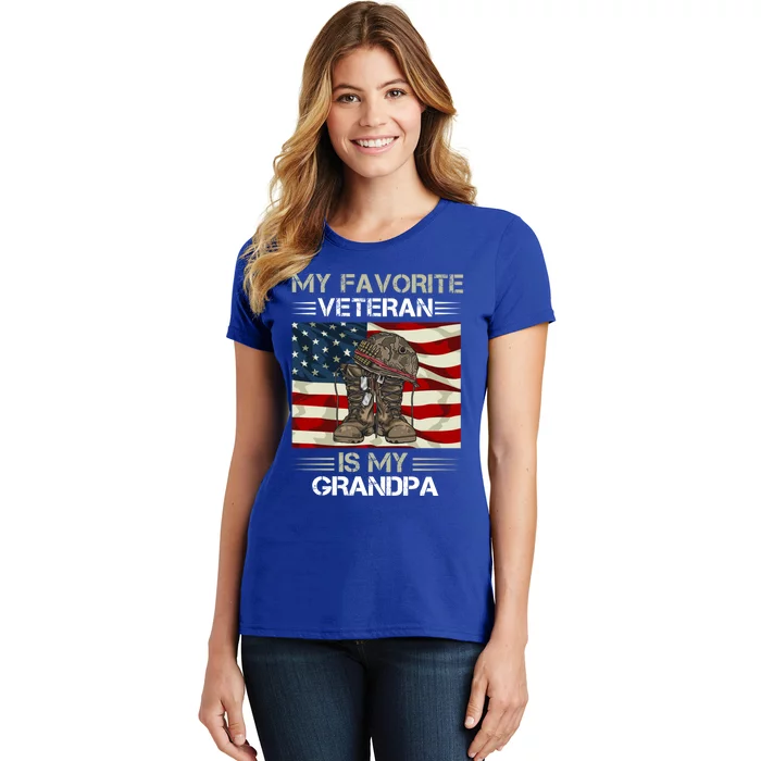 My Favorite Veteran Is My Grandpa American Flag Cool Gift Women's T-Shirt