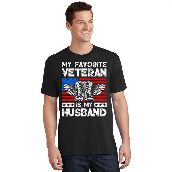 My Favorite Veteran Is My Husband American Us Flag T-Shirt