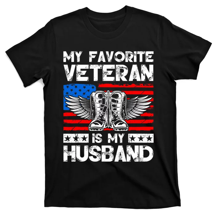 My Favorite Veteran Is My Husband American Us Flag T-Shirt