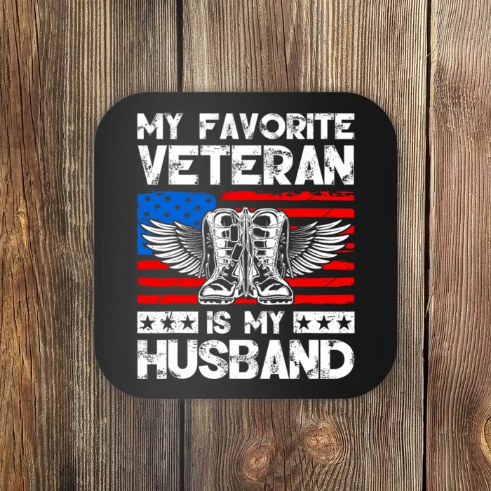 My Favorite Veteran Is My Husband American Us Flag Coaster