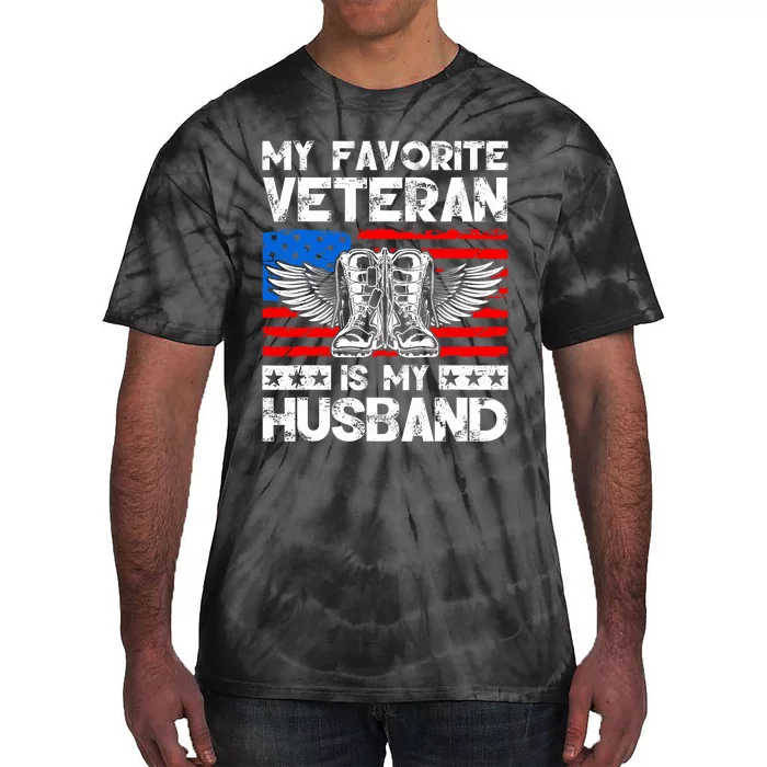 My Favorite Veteran Is My Husband American Us Flag Tie-Dye T-Shirt