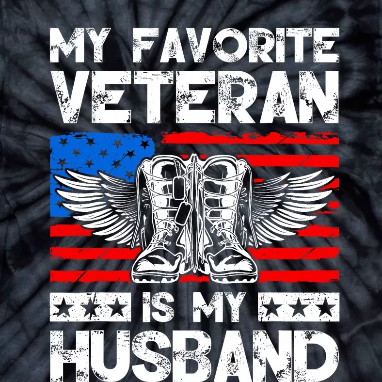 My Favorite Veteran Is My Husband American Us Flag Tie-Dye T-Shirt