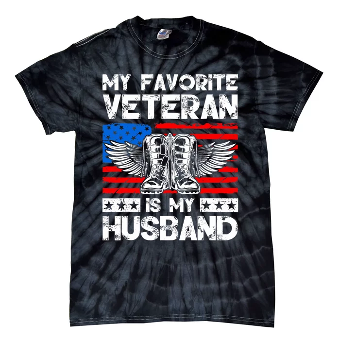 My Favorite Veteran Is My Husband American Us Flag Tie-Dye T-Shirt