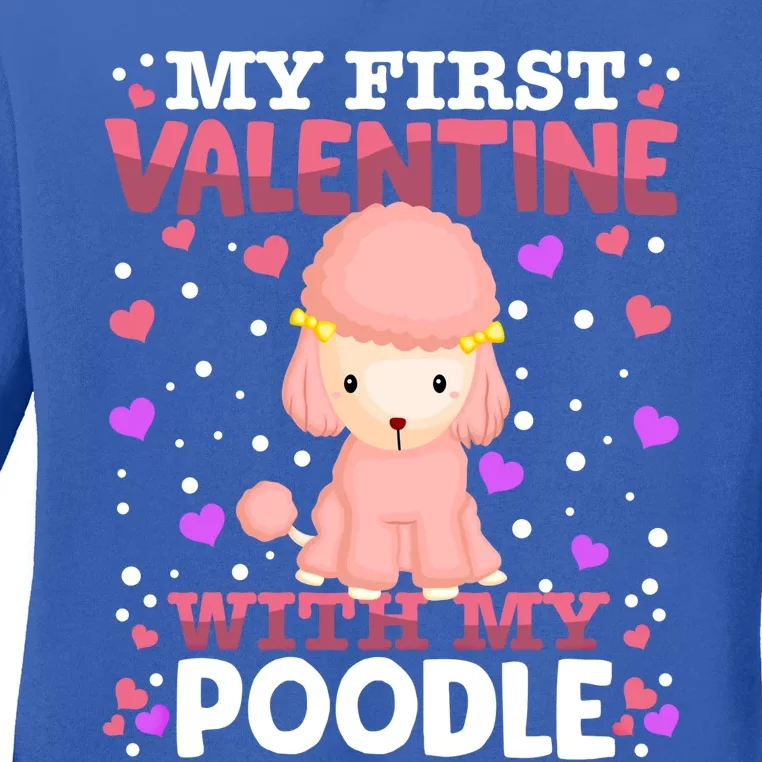 My First Valentine With My Poodle Animal Heart Couple Meaningful Gift Ladies Long Sleeve Shirt