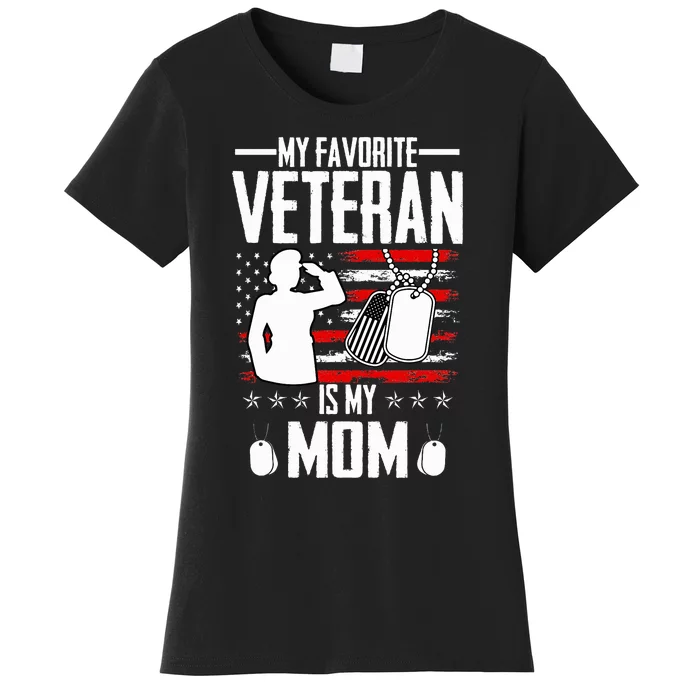 My Favorite Veteran Is My Mom Usa Flag Vintage Women's T-Shirt