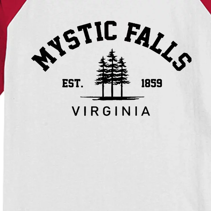 Mystic Falls Virginia Salvatore Stefan Damon Vampire Fan Gift Kids Colorblock Raglan Jersey