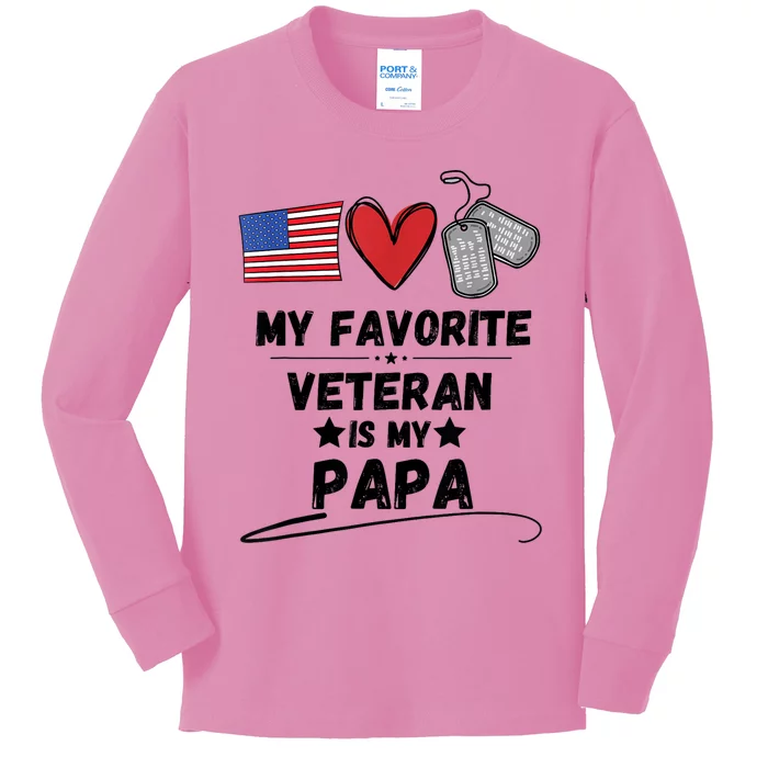 My Favorite Veteran Is My Papa Father Veterans Day Kids Long Sleeve Shirt