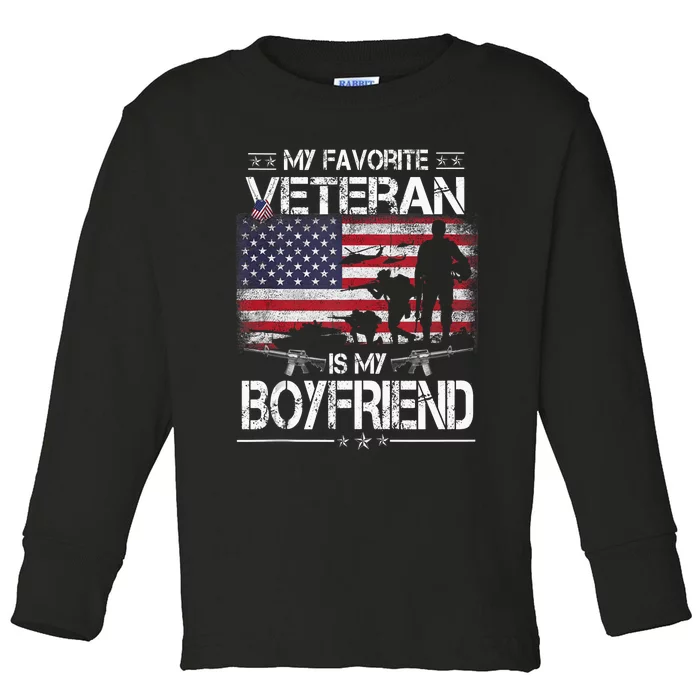 My Favorite Veteran Is My Boyfriend Flag Veterans Day Toddler Long Sleeve Shirt