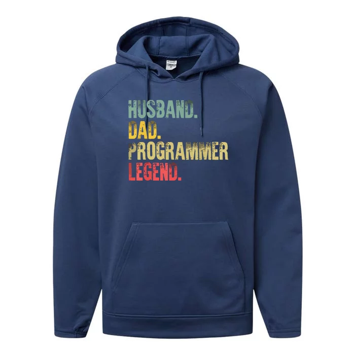 Men Funny Vintage Husband Dad Programmer Legend Retro Performance Fleece Hoodie