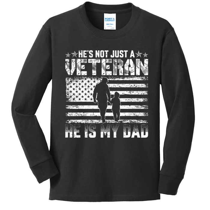 Military Family Veteran Support My Dad Us Veteran Patriotic Kids Long Sleeve Shirt