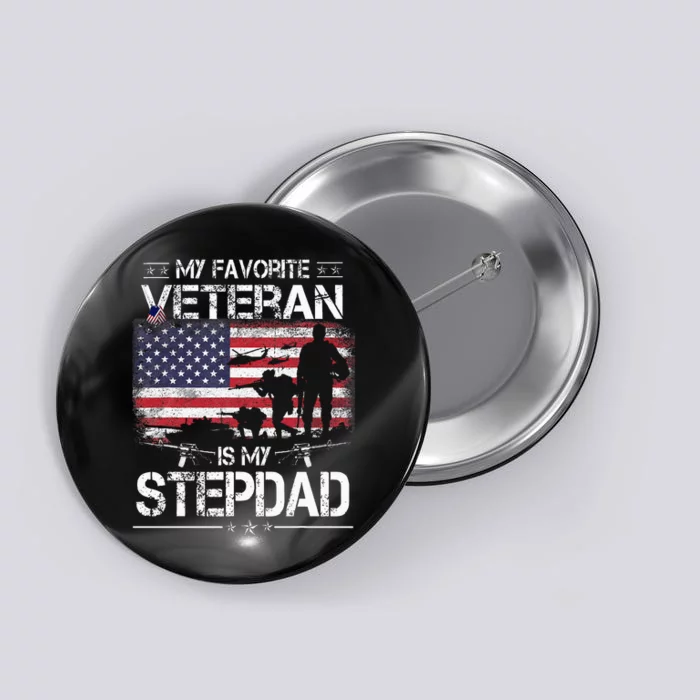 My Favorite Veteran Is My Stepdad Flag Father Veterans Day Button