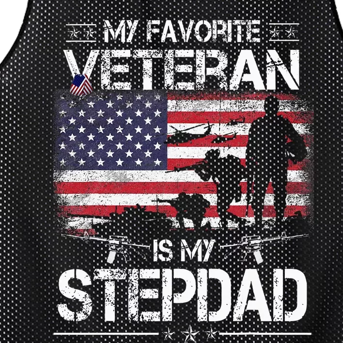 My Favorite Veteran Is My Stepdad Flag Father Veterans Day Mesh Reversible Basketball Jersey Tank