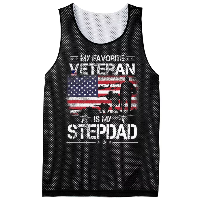 My Favorite Veteran Is My Stepdad Flag Father Veterans Day Mesh Reversible Basketball Jersey Tank