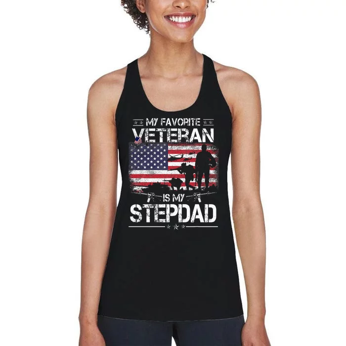 My Favorite Veteran Is My Stepdad Flag Father Veterans Day Women's Racerback Tank