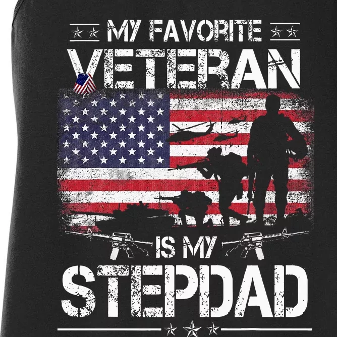 My Favorite Veteran Is My Stepdad Flag Father Veterans Day Women's Racerback Tank