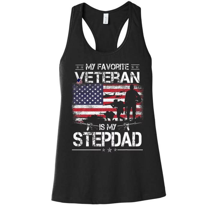 My Favorite Veteran Is My Stepdad Flag Father Veterans Day Women's Racerback Tank