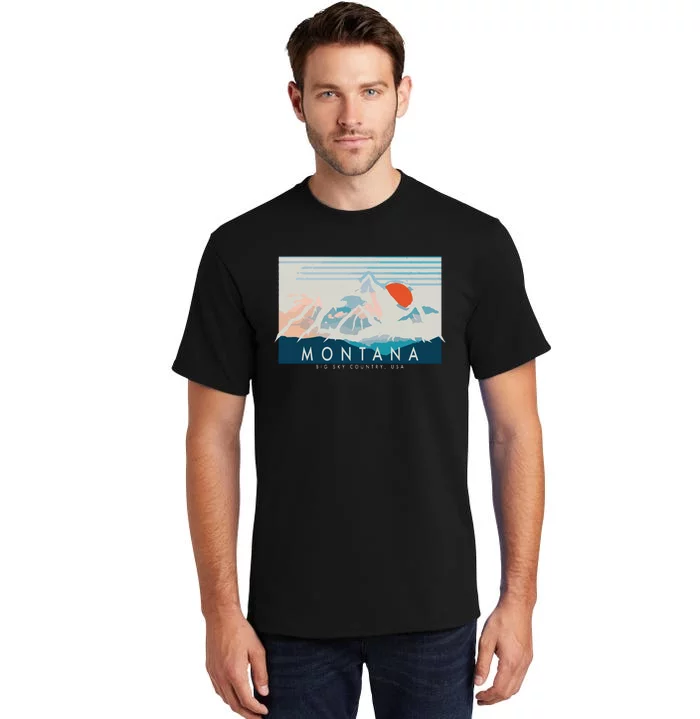 Montana Flag Vintage Outdoors Mountain Graphic Design Tall T-Shirt