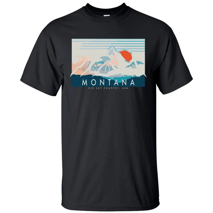 Montana Flag Vintage Outdoors Mountain Graphic Design Tall T-Shirt