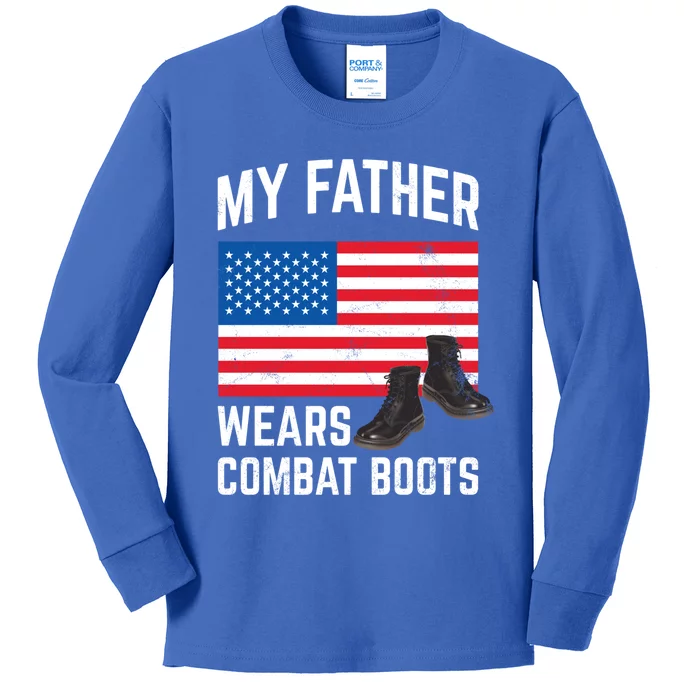 My Father Wears Combat Boots For Soldier Support Cute Gift Kids Long Sleeve Shirt