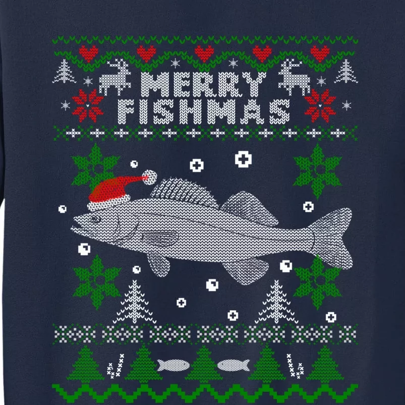 Merry Fishmas Walleye Fisherman Gift Fishing Ugly Christmas Tall Sweatshirt