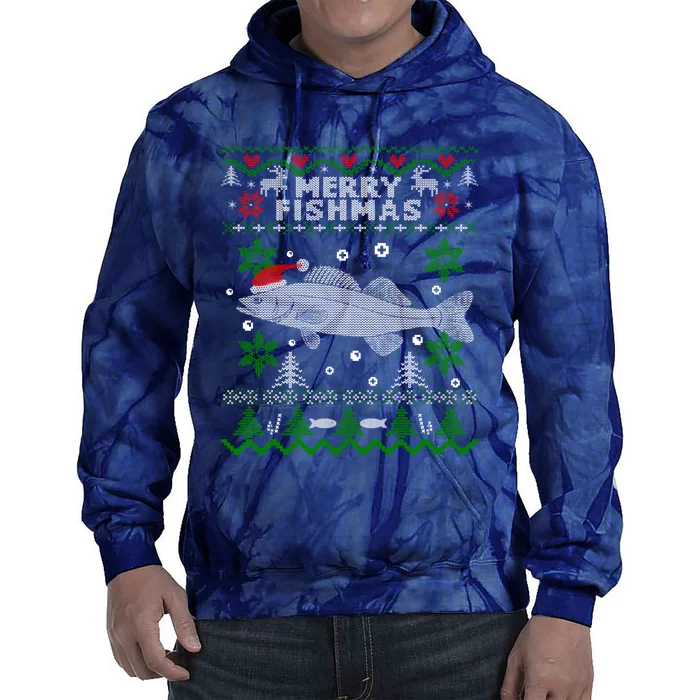 Merry Fishmas Walleye Fisherman Gift Fishing Ugly Christmas Tie Dye Hoodie