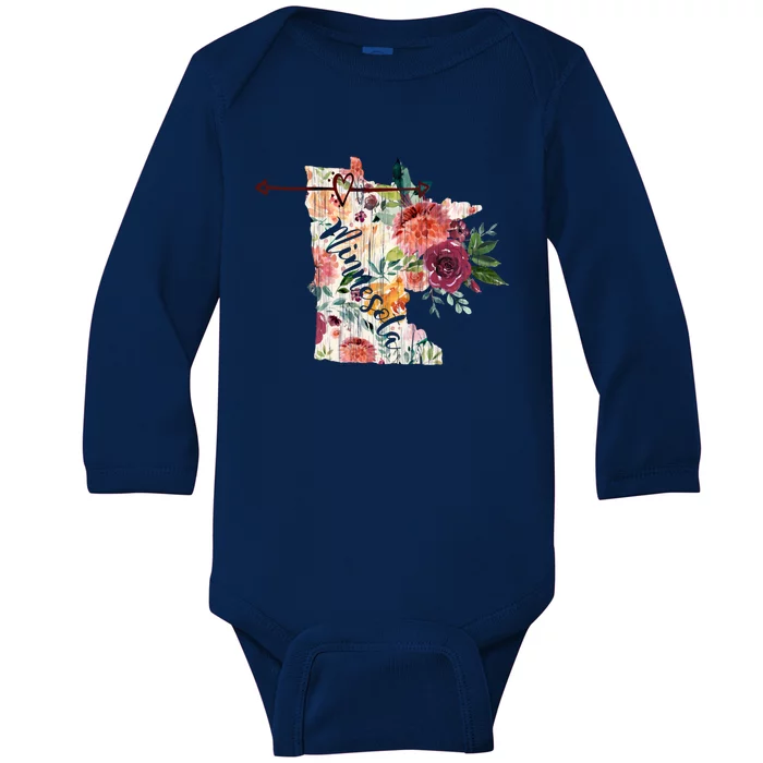 Minnesota Floral Watercolor Distressed Gift Cute Gift Baby Long Sleeve Bodysuit