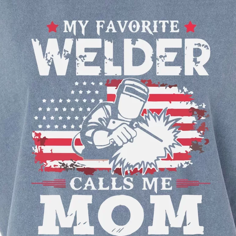 My Favorite Welder Calls Me Mom USA Flag Mother's Day Garment-Dyed Women's Muscle Tee